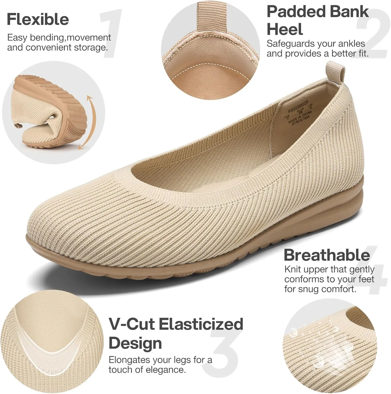 ZURIN Womens Knit Ballet Flats with Arch Support Comfortable Ballet Dressy Flats,Round Toe Slip On Flats Dress Shoes for Dressy Work Casual