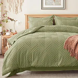 Zzlpp Queen Comforter Set 7 pieces, Army Green Tufted Bed in a Bag with Comforter and Sheets, All Season Boho Bedding Sets with 1 Comforter, 2 Pillow Shams, 2 Pillowcases, 1 Flat Sheet, 1 Fitted Sheet