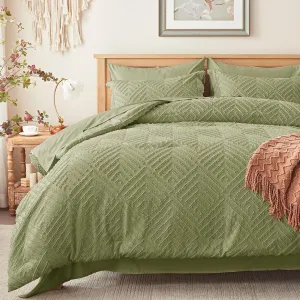 Zzlpp Twin Comforter Set 5 Pieces, Army Green Tufted Bed in a Bag with Comforter and Pillowcase, All Season Boho Bedding Sets with 1 Comforter, 1 Pillow Sham, 1 Flat Sheet, 1 Fitted Sheet